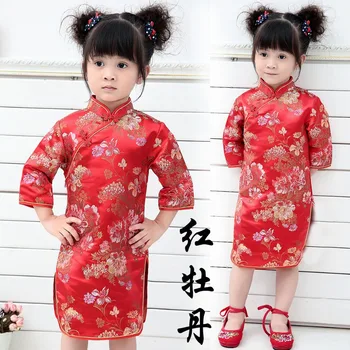 Uus Kevad Armas Tüdrukute Kleidid Laste Hiina chi-pao cheongsam Uue Aasta kingitus Lapsed Tüdruk peorõivad Kostüüm Beebi Tüdrukud Qipao