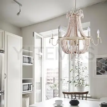 Suur/Vintage/retro/antiik/valge lühter puit/beaded lühter valgustus magamistuba/elutuba/köök puidust rippuvad valgus
