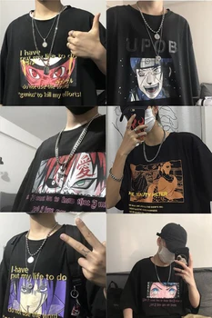 2021 Mees Suvel Tops Naruto Prindi Lühikesed Varrukad Naiste Harajuku T-särk Big Itachi Must Gooti Punk, Hip-Hop Paarid Tshirts