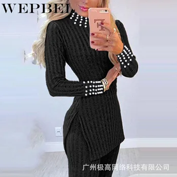 WEPBEL Kahe-osaline Komplekt Naistele Elegantne Pärlid Split Pikk Pullover Särk, Top + Skinny Püksid, Ülikond, Naiste Uus Mood Varustus
