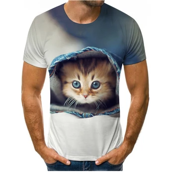 Kass 3D-printimine fashion T-särk meestele, naistele ja paaridele armas kass street riietus lahti ja mugav kangas, O-kaelus meeste T-särk