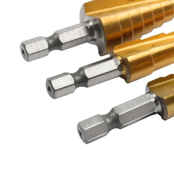 HSS Titaan Kaetud Step Drill Bit Metallist 3-12mm 4-12mm 4-20mm kiirlõiketerasest Puidust Puur Võimsus Samm Koonus lõiketerad