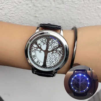 2020. aastaks Meeste Käekellad Meeste Led Kellad Puutetundlik Watch Fashion Unikaalne Puu Muster 60 Sinised Tuled Led Watch Nahast reloj hombre