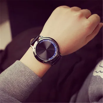 2020. aastaks Meeste Käekellad Meeste Led Kellad Puutetundlik Watch Fashion Unikaalne Puu Muster 60 Sinised Tuled Led Watch Nahast reloj hombre