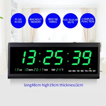 19 tolline suur ekraan, digitaalne LED Seina Kell, kalender Kodus elektri termomeeter Kell elutoamööbel rippuvad LED kell