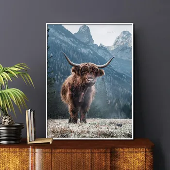 Loomade Prindi Põhjamaade Plakat Lõuendile Maali Pruun Highland Lehm Seina Art Elutuba Teenetemärgi Pilte Home Decor