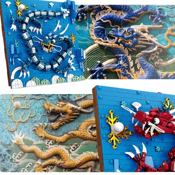 KAZI väikesed osakesed Hiina stiilis kaunistused Kowloon seina DIY dragon mudel laste puzzle kokkupanek ehitusplokid mänguasi kingitus