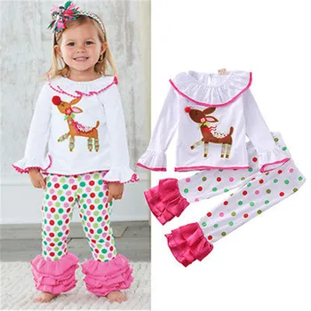 NEWBABY Väikelapse Beebi Tüdrukud Jõulud Deer T-särk +Püksid, Säärised Pidžaama Sleepwear Set Kids Sügis-Talv Nightwear Vanus 1-6Y