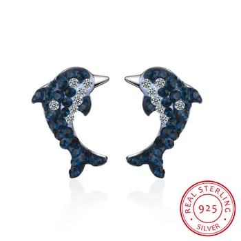 Blue Crystal Shine Dolphin Kõrvarõngad oorbellen Trendikas 925 Sterling Silver Kõrvarõngad Naistele Kingituse S-E720