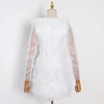 TWOTWINSTYLE Elegantne Segast Suled Mini Kleit Naistele V-Kaelus Pikk Varrukas Kõrge Vöökoht Ebaregulaarne Hem Valge Naiste Kleidid