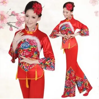 Uus Aasta Punane Hanfu Naiste Hiina Traditsiooniline Ülikond Riigi Noorem Stiilis Riided Fänn Yangko Etapp Tantsu Riided Kostüümid