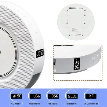 Kaasaskantav CD-mängija, Bluetooth koos puldiga FM-raadio USB-võimalik seinale paigaldatud player 3.5 mm jack AUX ühendus LED-ekraan