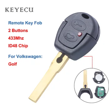 Keyecu Remote Auto Võti Fob 2 Nööpi 433MHz koos ID48 Kiip VW Volkswagen Golf