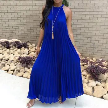 Plisseeritud Sinine Maxi Kleit 2019 Suvel Päitsed Varrukateta Naiste Rannas Kleidid Sundress Valge Pikk Pluss Suurus Päevas Aafrika Kleit