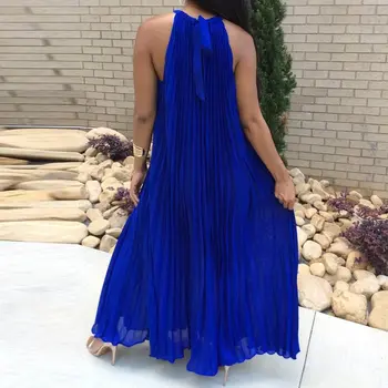 Plisseeritud Sinine Maxi Kleit 2019 Suvel Päitsed Varrukateta Naiste Rannas Kleidid Sundress Valge Pikk Pluss Suurus Päevas Aafrika Kleit