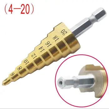 3pc Hss step drill bit set koonus auk lõikur Koondamise meetermõõdustik 4 - 12 / 20 / 32mm 1 / 4 