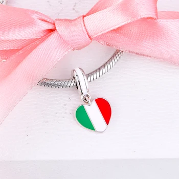 Sobib Pandora Charms Käevõru Itaalia süda lipu Helmed Autentne 925 Sterling Hõbe Ehted Tasuta Shipping