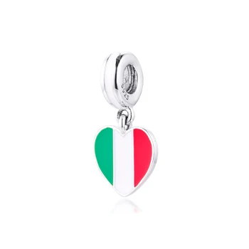 Sobib Pandora Charms Käevõru Itaalia süda lipu Helmed Autentne 925 Sterling Hõbe Ehted Tasuta Shipping