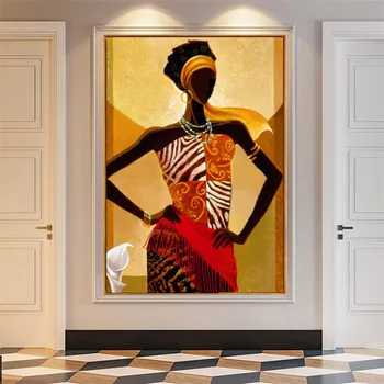 Käsitsi Maalitud kuulsa aafrika portree õli Lõuendil Maali pruun aafrika naine maali seinale pildi elutuba home decor