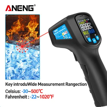 ANENG TH01B Digitaalne infrapuna Termomeeter IR laser Sensor Relv Mingit Kontakti Thermometre -50~600C Arvesti Pyrometer Temperatuur Tester