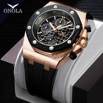 ONOLA brändi Sõjalise vabaaja quartz watch mehed terasest metallist luxuri klassikaline chronograph käekell kalender veekindel mens kellad