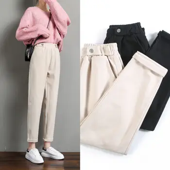 Wavsiyier Püksid Streetwear 2020 Korea Haaremi Pükste Elastsed Püksid Naiste Tahke Lai Jalg Vabaaja Villane Sügis-Talv Kõrge Vöökoht