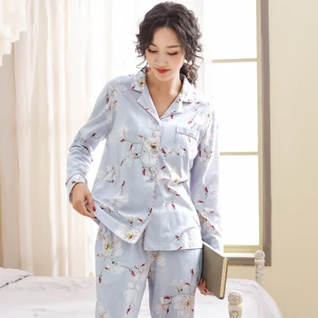 Pluss Suurused M-3XL Naiste Lill Pajama Seab 2-osaline Komplekt, Magada Lounge Puuvill Tracksuit Seksikas Kevad Sügis Pijama Nightwear