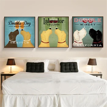Plakat Pildid Doodle Koer Karjane Õlle Mops Lõuend Maal Ripub Seina Art Retro Lõuend Pildid elutuba Home Decor