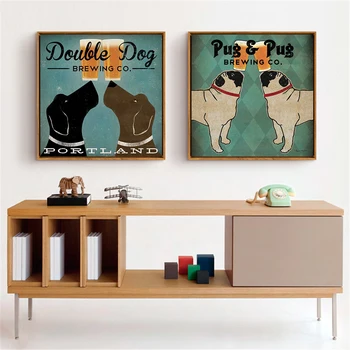 Plakat Pildid Doodle Koer Karjane Õlle Mops Lõuend Maal Ripub Seina Art Retro Lõuend Pildid elutuba Home Decor