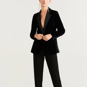 Naiste Vabaaja Must Samet Pintsak Mantel Kevad-Sügis Avatud Õmblema Mantel Office Lady Bleiser Outwear XZ2283