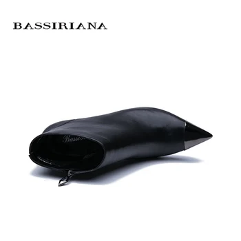 Bassiriana 2020. aasta Kevadel UUED kõrge kontsaga kingad naiste nahast mustad saapad lühike mugav