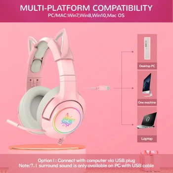 Uus K9 Roosa Juhtmega 3,5 MM / USB Kass Kõrva Kõrvaklapid Mikrofoniga Peakomplekti Hifi 7.1 Kanaliga Muusika Mängimine Peakomplekt Kasutamiseks Arvuti