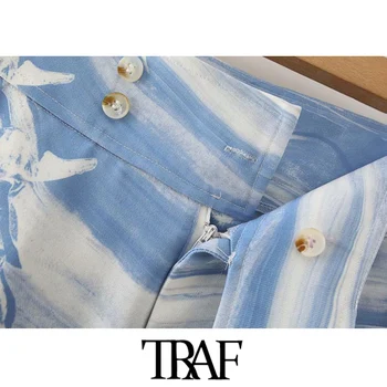 TRAF Naiste Stiilne Mood Loomade Prindi Küljel Taskud Püksid Vintage Kõrge Vöökoht Lukuga Naiste Lühikesed Püksid Mujer