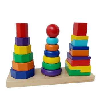 Laste Haridus Mänguasjad Kolme samba Vikerkaar ehitusplokk Komplekt Puidust Kolme-veerg Tower Tüdrukud Poiste Mänguasi