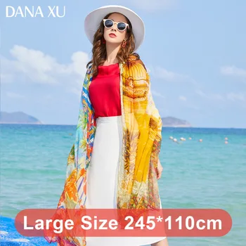 2019 Silk Pikk Sall Luksus Brändi Naiste Uus Disain Beach Tekk Salli Kanda Supelrõivad Sall Hijab näomask Foulard 245*110cm