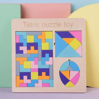 3 in 1 3D Puidust Puzzle Mosaiikpildi Juhatuse Puzzle Mänguasjad Tangram T-kiri Sudoku, Tetris Montessori Haridus Mänguasjad Lastele