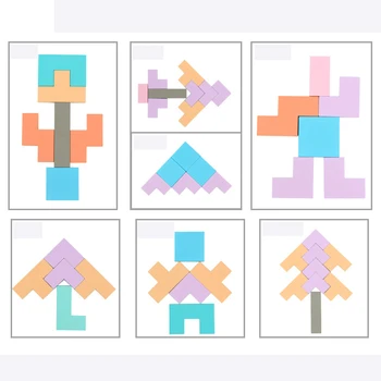3 in 1 3D Puidust Puzzle Mosaiikpildi Juhatuse Puzzle Mänguasjad Tangram T-kiri Sudoku, Tetris Montessori Haridus Mänguasjad Lastele