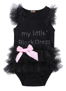 Kuum Vastsündinud Beebi Tüdrukud Bodysuits Mood Tikitud Pits Minu Väike Must Kleit Kirja imiku Bodysuit