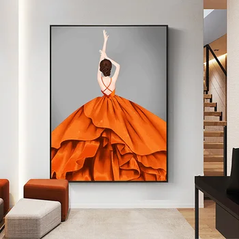 Moodne Oranž Joonis Kaunistamine Seina Art Lõuend Maali Mood Naiste Põhjamaade Plakatid Ja Pildid Elutuba Home Decor