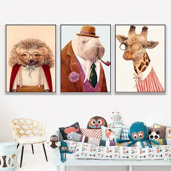 Seinale Plakatid Cartoon Loomad, Kass, Koer,Kaelkirjak Lõuend Trükib Lapsed Toas Lasteaed Lõuend maalid Modulaarne Armas Loomade Pildid