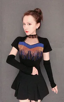 2019 aasta Sügisel Pikad Varrukad Läikiv Kivid Must Pullover, Naiste Rant Töö Must t-särgid Lady Fashion Läikiv Kivid Tops