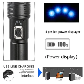 2500LM XHP90 LED Taskulamp USB Laetav Zoomable Taskulamp Teleskoop Zoom Veekindel-PROTOKOLLI-6 Jahipidamine Lanterna+26650+USB Laadija