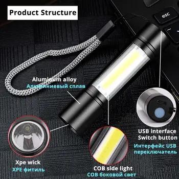 USB Laetav Taskulamp 3 Režiimi Valgustus COB XPE LED Mini Taskulamp Veekindel Kaasaskantav Latern, mida Kasutatakse Telkimine Jalgrattasõit Tööd