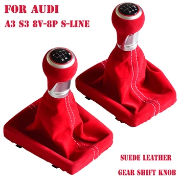 Car Styling, 5/6 Speed Manual Gear Shift Knob Käsipalli Sobib Audi (A3, S3 8V-8P S-line-2020 Suede Nahast Saapad Kate