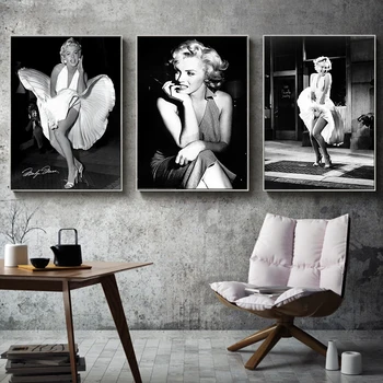 Kuulus Marilyn Monroe Must ja Valge Lõuend Maali Vintage Plakatid, Prindid Seina Art Pilt elutuba Home Decor Cuadros