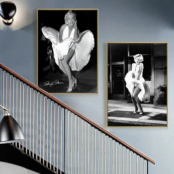 Kuulus Marilyn Monroe Must ja Valge Lõuend Maali Vintage Plakatid, Prindid Seina Art Pilt elutuba Home Decor Cuadros