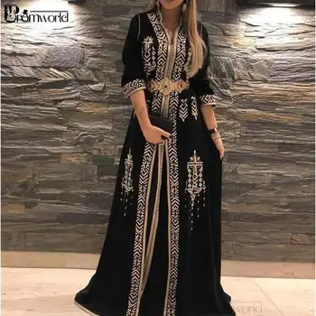 Must Maroko Kauhtana Ametlik Kleidid Naistele Pool Varrukal Tikand-Line Rüü De Iltamat Õhtul Kleidid, Hommikumantlid vestidos