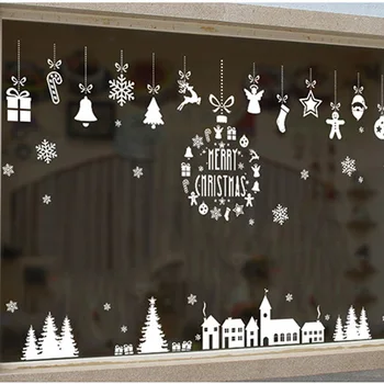 Jõulud küla klaasist aken valge seina kleebis Jõulud teenetemärgi seinamaaling home decor kleebised tapeet lumehelves kleebised