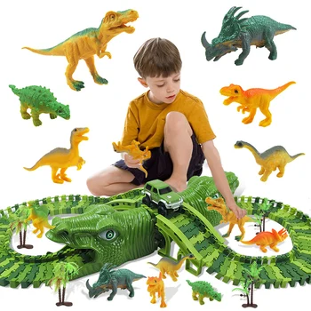 Laste Mänguasi Dinosaurus Electric Raudtee võidusõiduauto DIY Muutlik kokku pandud ehitusplokid Lood Üle Dinosaurus Hill Kingitus Lastele