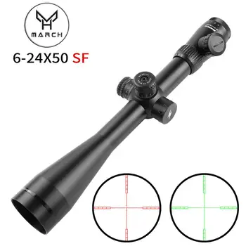 MÄRTS 6-24X50SF Jahindus Riflescopes Taktikaline Optiline sihik Full Size Klaasi Söövitatud Reticle RGB Valgustatud Püss Reguleerimisala
